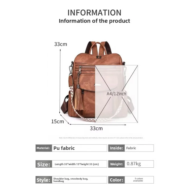 New Fashionable Women's Double Shoulder Backpack Large Capacity Retro Messenger Bag Casual Lady Bag