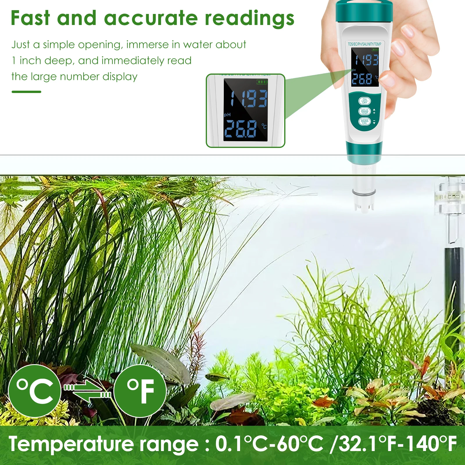 Plastic Digital Water Tester for Pool Aquarium Hydroponics