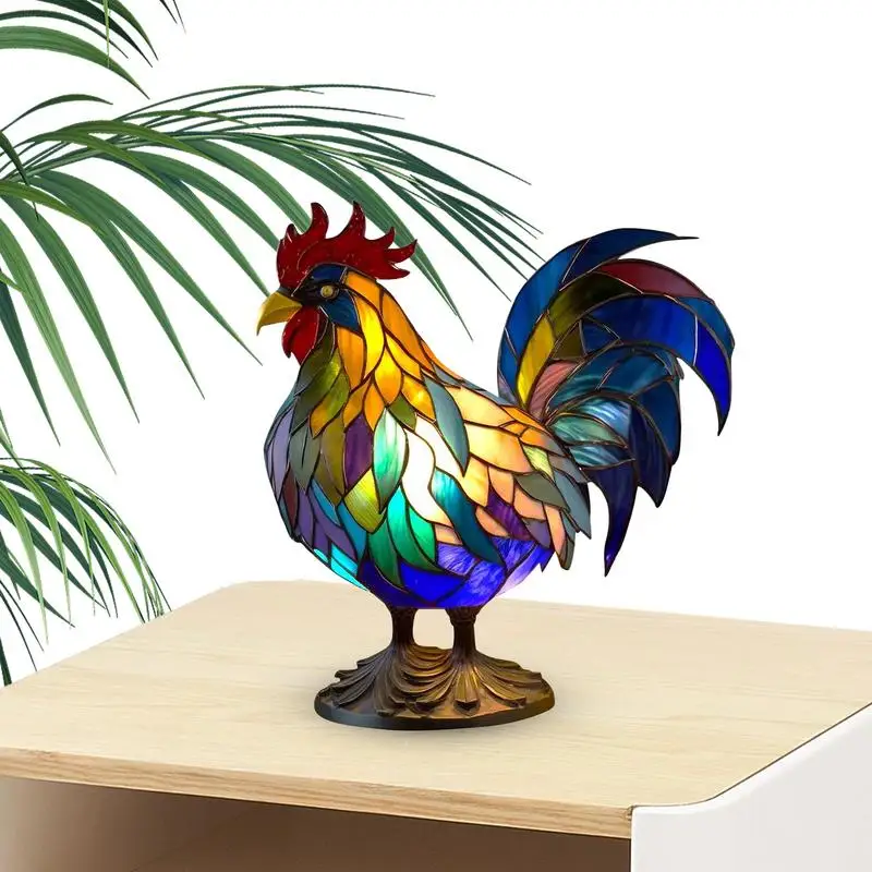 

Animal Table Lamp Rooster Stained Glass Resin Lamp Housewarming Gifts Home Decoration Animal Sculpture For Bedroom Living Room