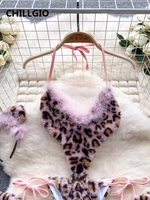 CHILLGIO Women Leopard Print Velour Bodysuits Fashion One Piece Combination Catsuits Halter Vintage Bodycon Sexy Onesie Lingerie - Image 3
