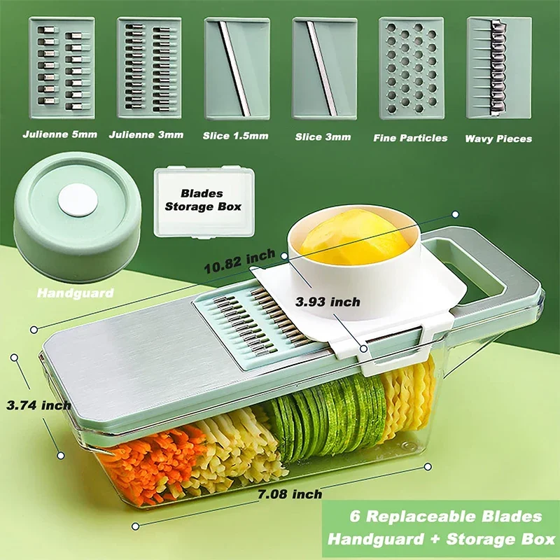Vegetable Slicer 6-in-1 Veggie Slicer Mandoline 6 Blades to Slice Julienne & Shred Vegetables
