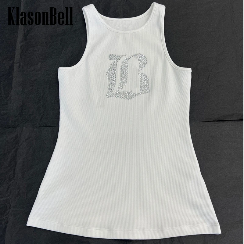 

4.8 KlasonBell Letter Diamonds Stretch Knit Slim Camis For Women Fashion All-matches Basics O-Neck Tank Top