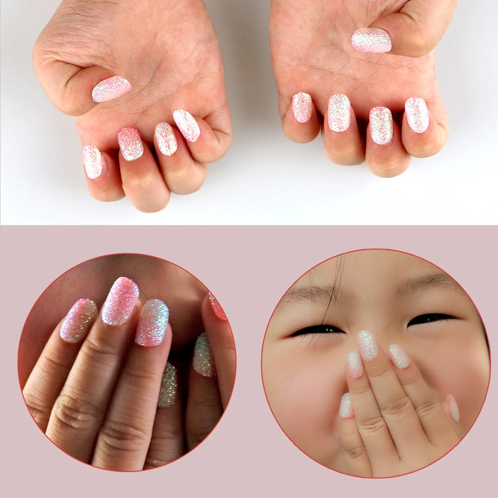 Glitter Press On Nails For Kids Diy Manicure Set False Nails_voghion.com