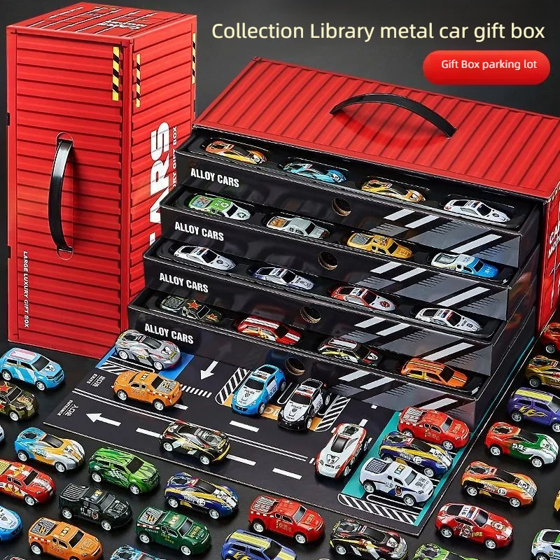 20-50PCS/Set Mini Car with Storage Box Pull Back Vehicle for Boy Model Toy Kids Play Cardboard/Plastic Container Birthday Gift 1