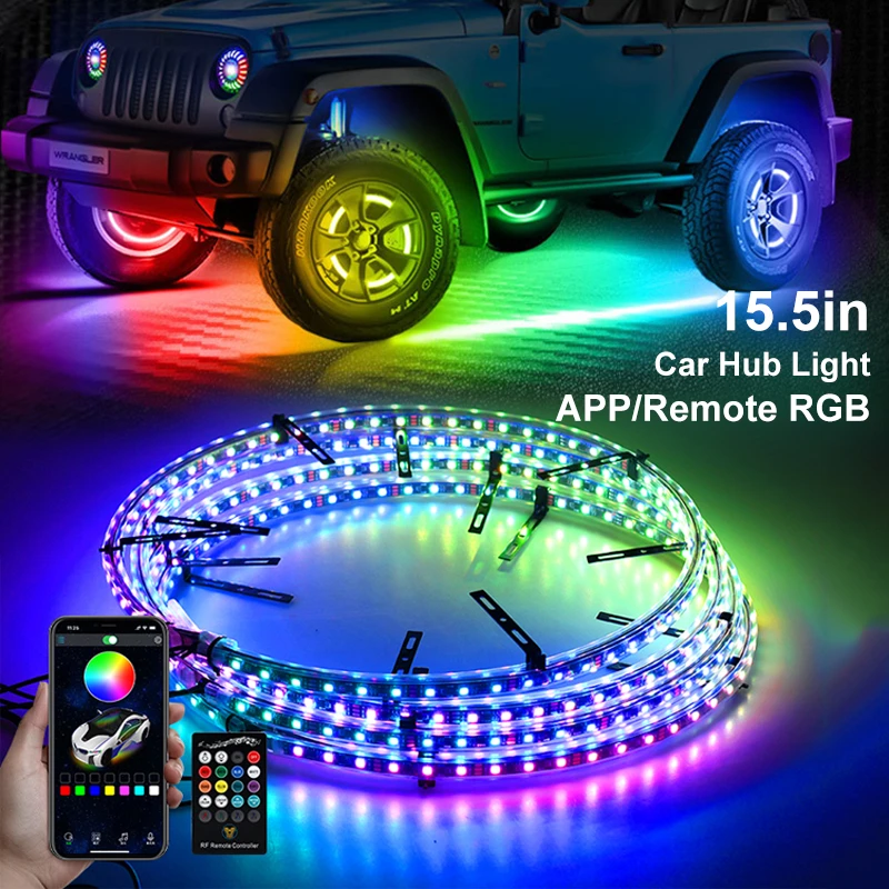 4Pcs 15.5 In Car Wheel LED Lights For Car Hub Decorative Neon Lamp With