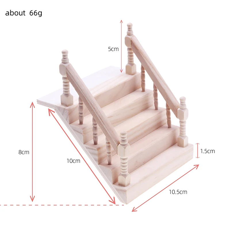 Odoria Scala In Miniatura 1/12 Per Casa Delle Bambole - Scalinata In Legno Con Corrimano, Rustica Non Verniciata, DIY Per Giardino Fatato, 6,8x2x32,8 Cm
