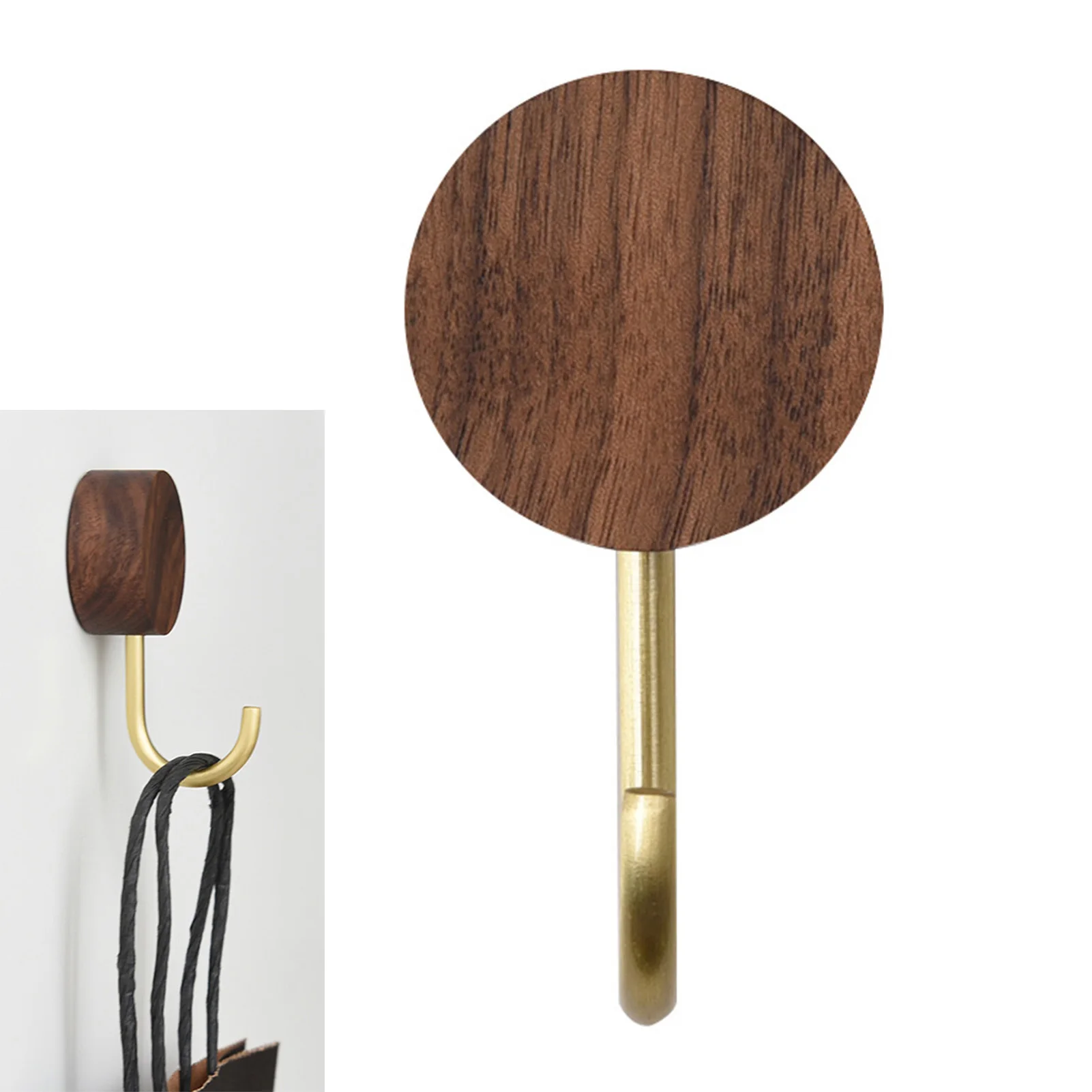 Walnut Wood Brass Hook Screw Wall Hanging Door Keychain Hanger Bathroom Coat Hat Hook Kitchen Accessory Organize Decor