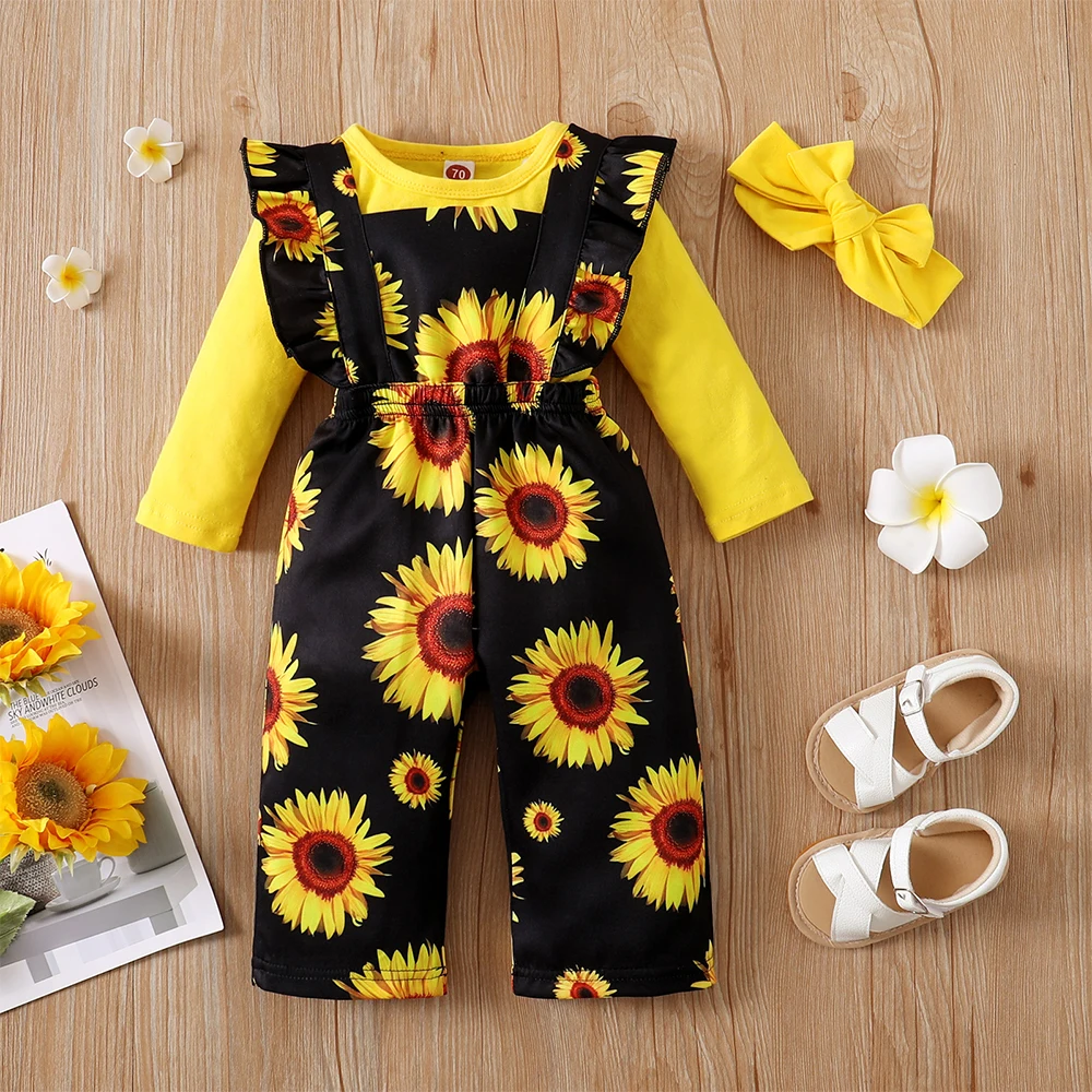 

Newborn Baby Girl Set Cotton Long Sleeve Rompers+Overalls Pants+Headband Toddler Kids Clothes Bodysuits Jumpsuit Infant Outfit