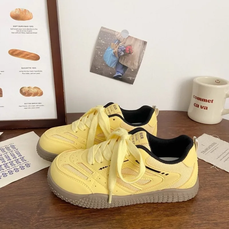 Autumn Women's Sports Shoes Fashion Round Head Net Cloth Breathable Front Lacing Soft Sole Non-slip Single
