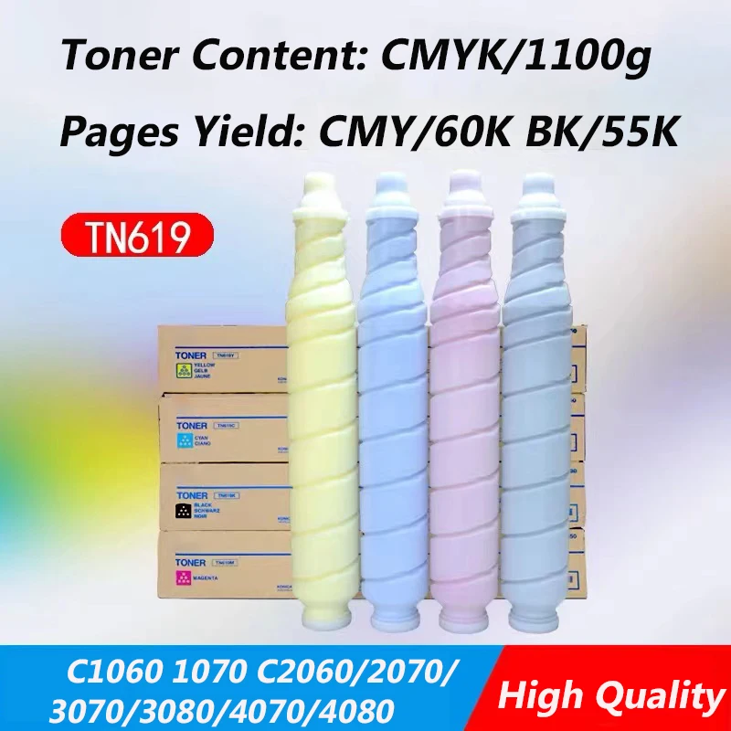 4PC/Set TN619 C2060 TN Toner Cartridge For Konica Minolta C2060 2070 3070 3080 4070 4080 C1060 1060 1070 Toner Powder