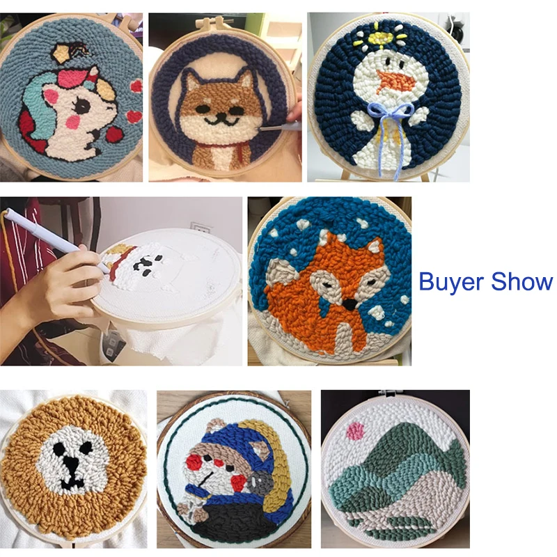 Punch Needle Embroidery Starter Kits Punch Needle Tool Threader Fabric Embroidery Hoop Yarn Rug Landscape 20x20cm