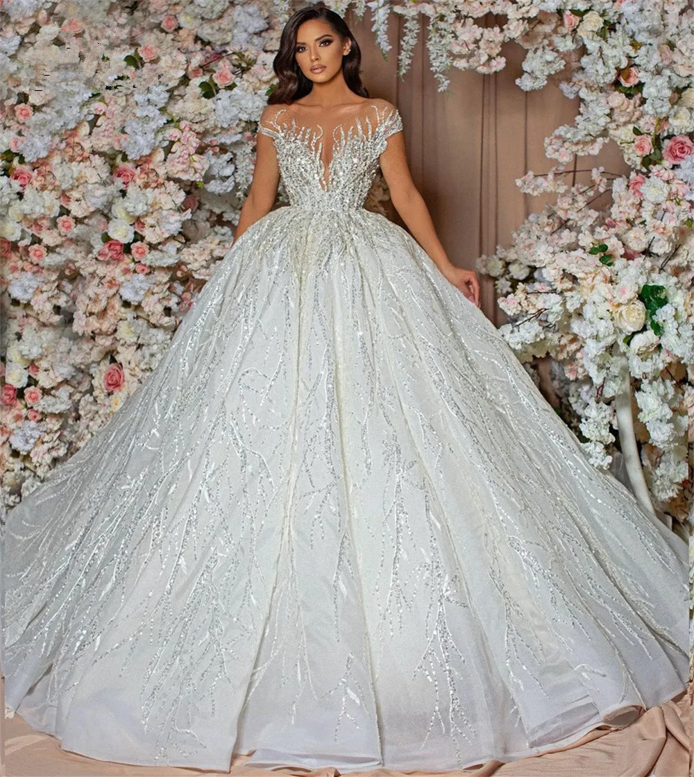 Gorgeous African Huge Ballgown Wedding Dress With Sheer Bateau Neckline,  Illusion Long Sleeves, Lace Appliques, And Puffy Details Cathedral Style  BR3170 From Lkiuj86, $346.74 | DHgate.Com