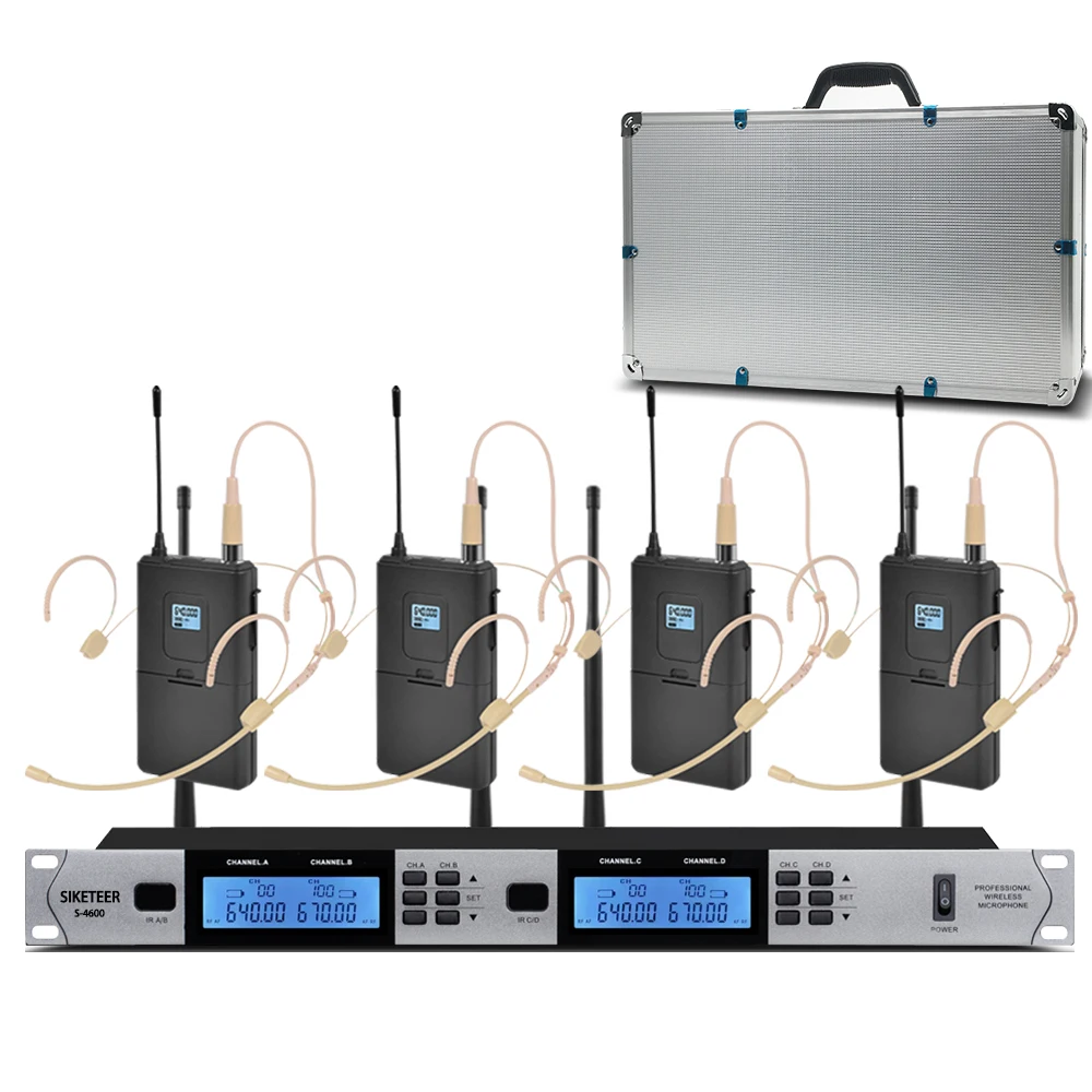 UHF wireless microphone system 4-channel conference microphone suitable for large and small conference room microphones