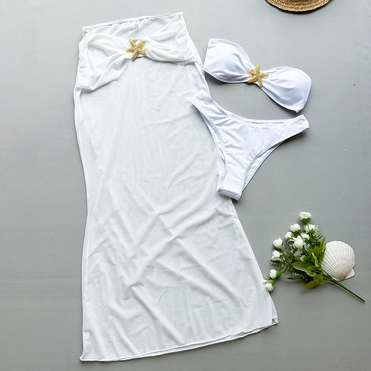 Female 2 Piece-Set Beach Holiday Long Skirt Casual Patchwork Sexy Backless Bikini Swimwear Outfits Women's Maxi Skirt Sets