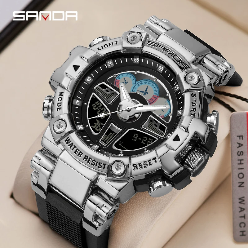 

Top Military Quartz Wristwatches Countdown Sport Waterproof Alarm Clock Automatic Hand Lift Lamp LED Digital Male Clock Luxury