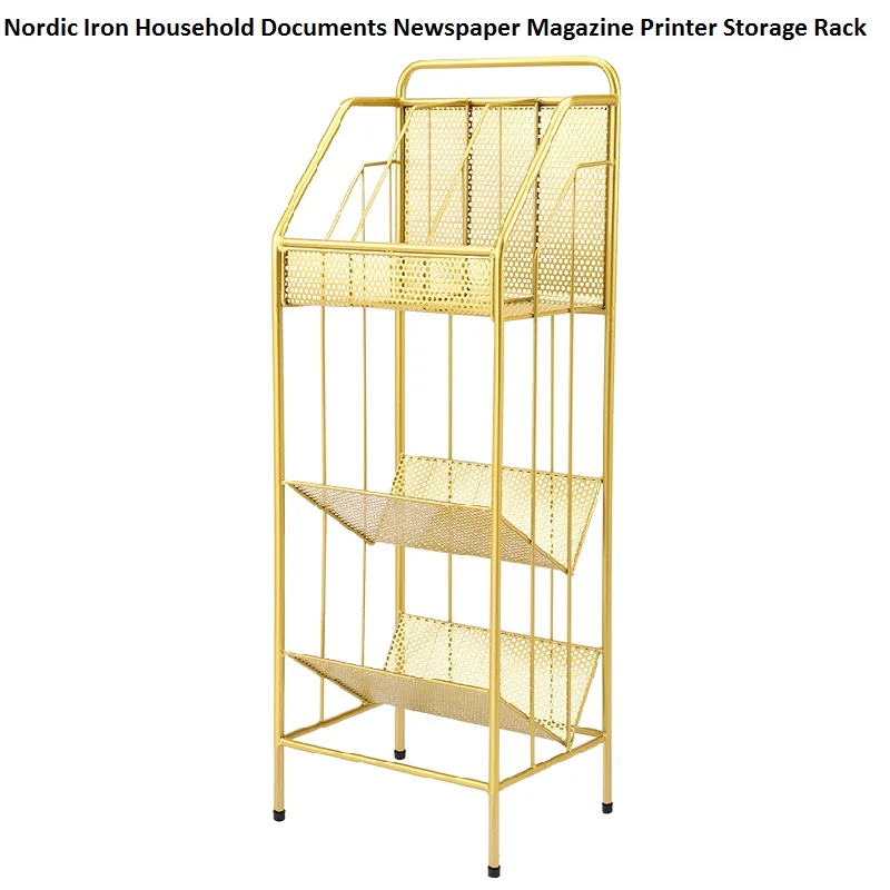 

Nordic Wrought Iron Bookshelf Household Documents Newspaper Magazine Printer Storage Rack Shelf