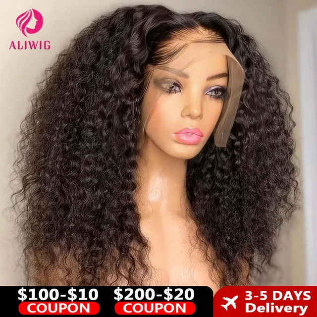 Perruques Lace Front 13x4 Water Kinky Curly 30 pouces, Ondes profondes brésiliennes lâches, Frontal HD, Sans colle, Pour femmes, Cheveux humains Remy 1