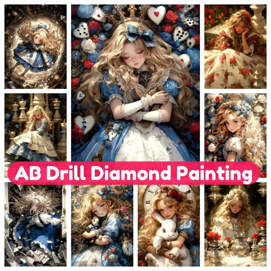 

Cute Girl Alice Art DIY Kit 5D Mosaic AB Diamond Painting Handmade Embroidery Full Drill Rhinestones Home Decor Gift for Kids