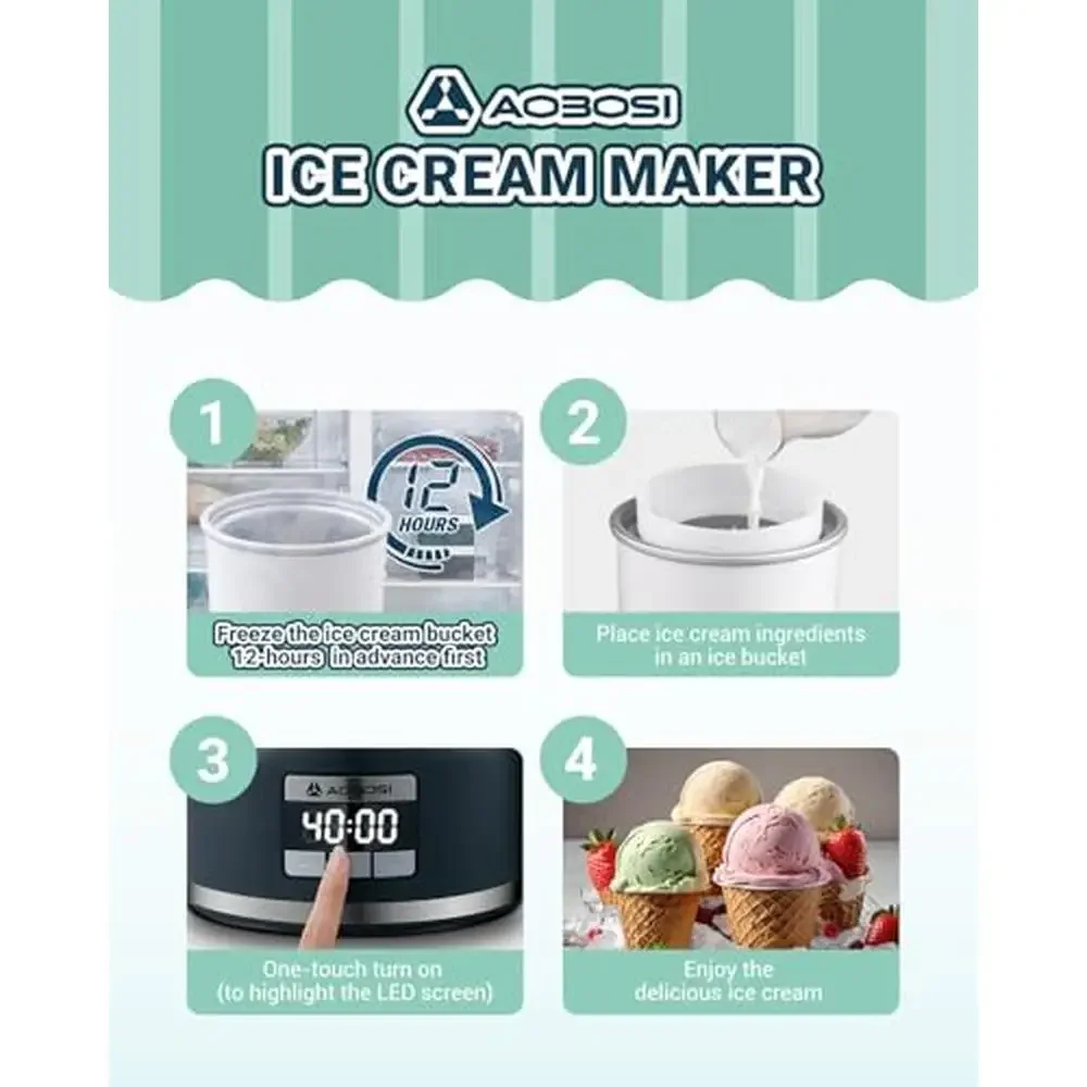 Homemade Ice Cream Maker 2 Quart Double Insulated Bowl Gelato Sorbet Frozen Yogurt Easy Operation Safe Healthy Stylish Blue 3