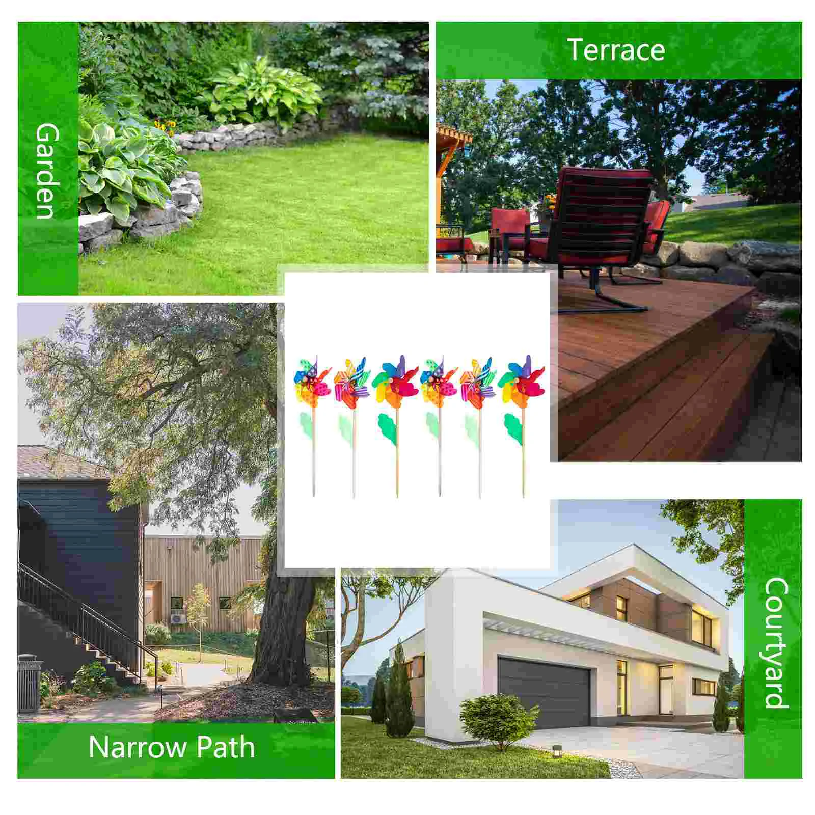 6 Pcs Colorful Wooden Rod Windmill Kids Toy Garden Decorations Plastic Pinwheels For Diy Crafts Outdoor Fun Sports Games