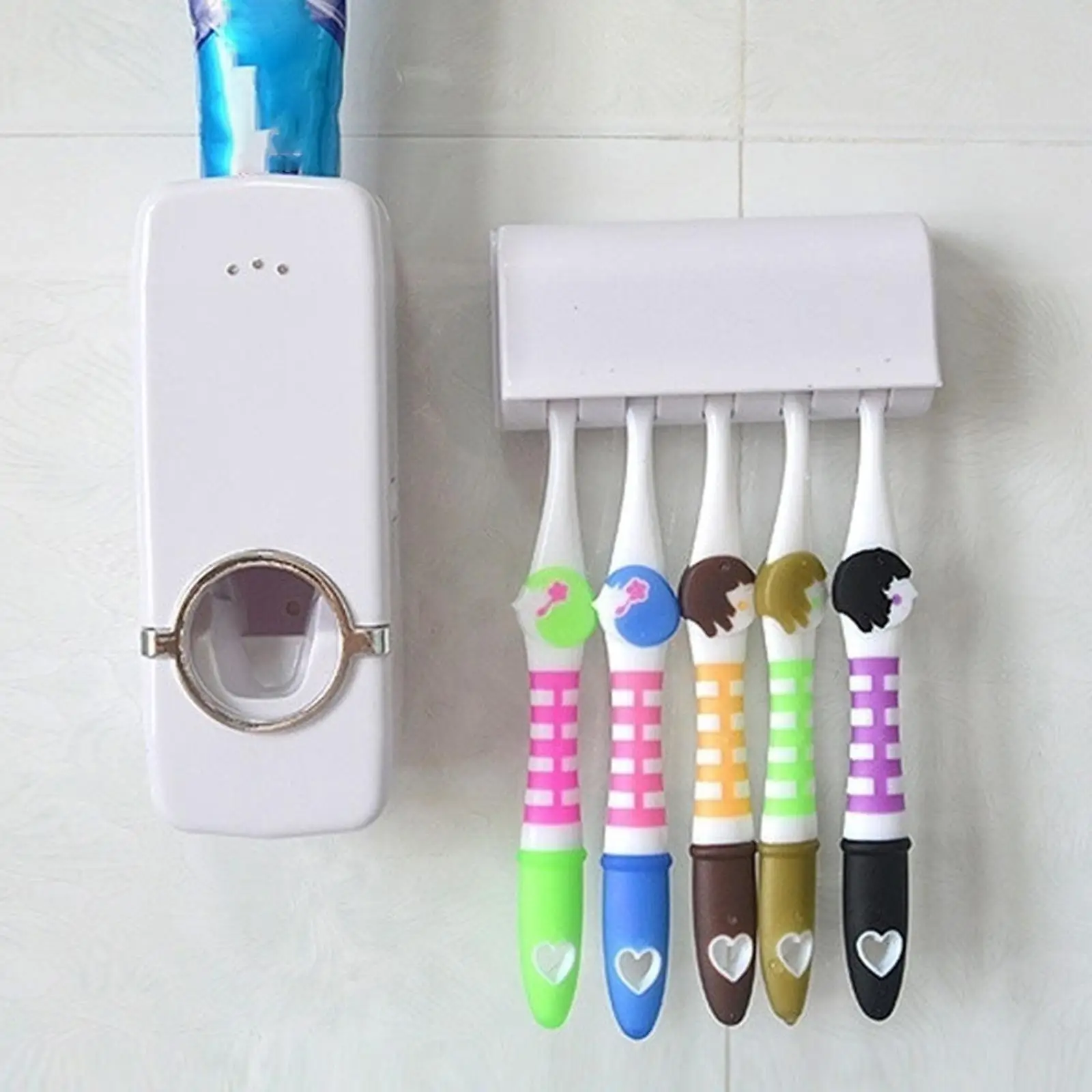 Toothbrush Holder and Toothpaste Dispenser Hands Free for Washroom Bathroom