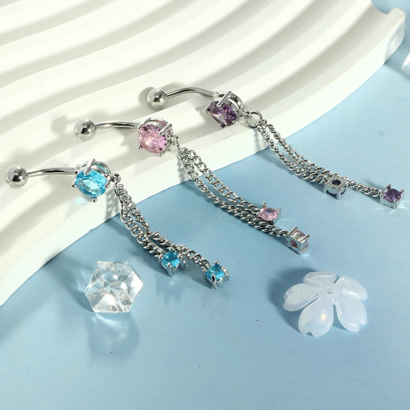 wholessales belly button piercing stainless steel chain dangle navel rings for women 6 color choose