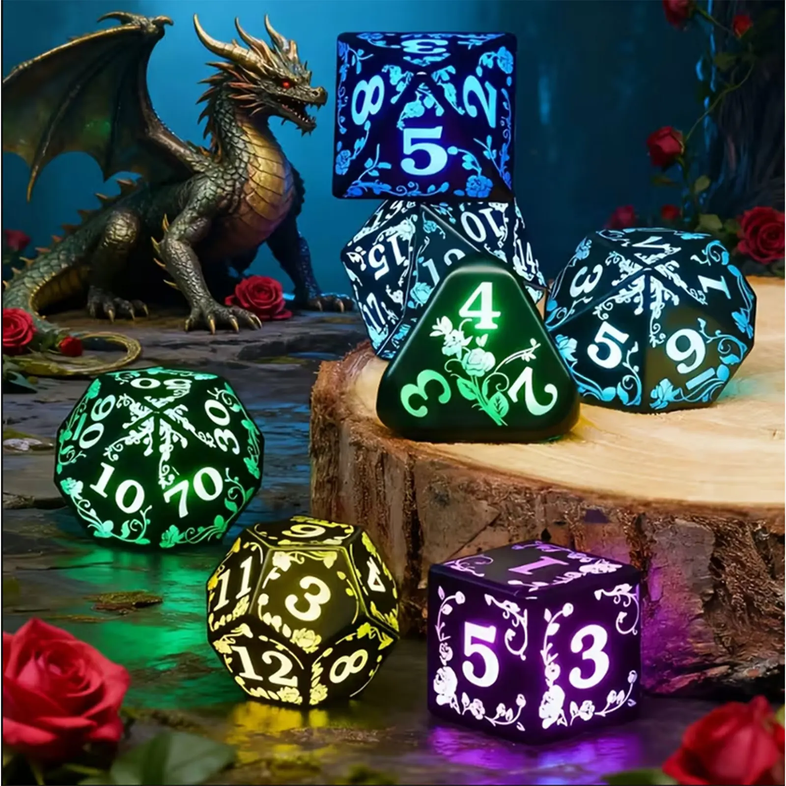 LED 조명 주사위 세트 D&D 충전식 RGB DND 주사위 7색 다면체 롤플레잉 주사위 DND 선물용