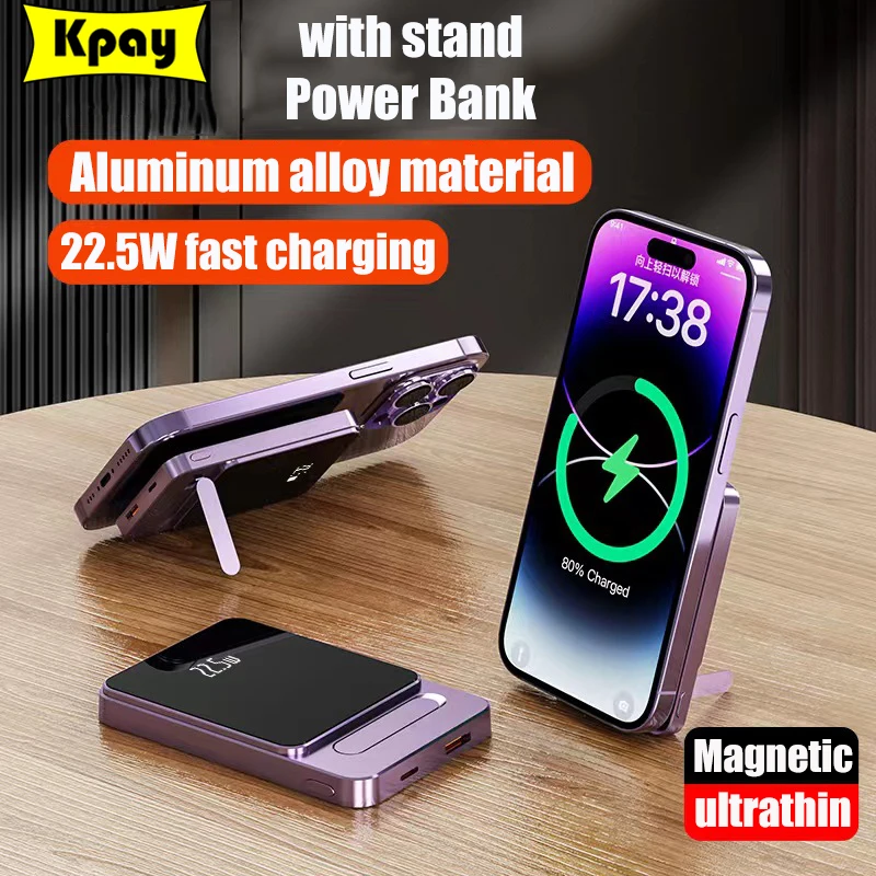 

10000mAh Alloy Macsafe Auxiliary Battery Power Bank Magnetic Wireless Fast Charger For iPhone 15 14 13 12 Pro External Powerbank