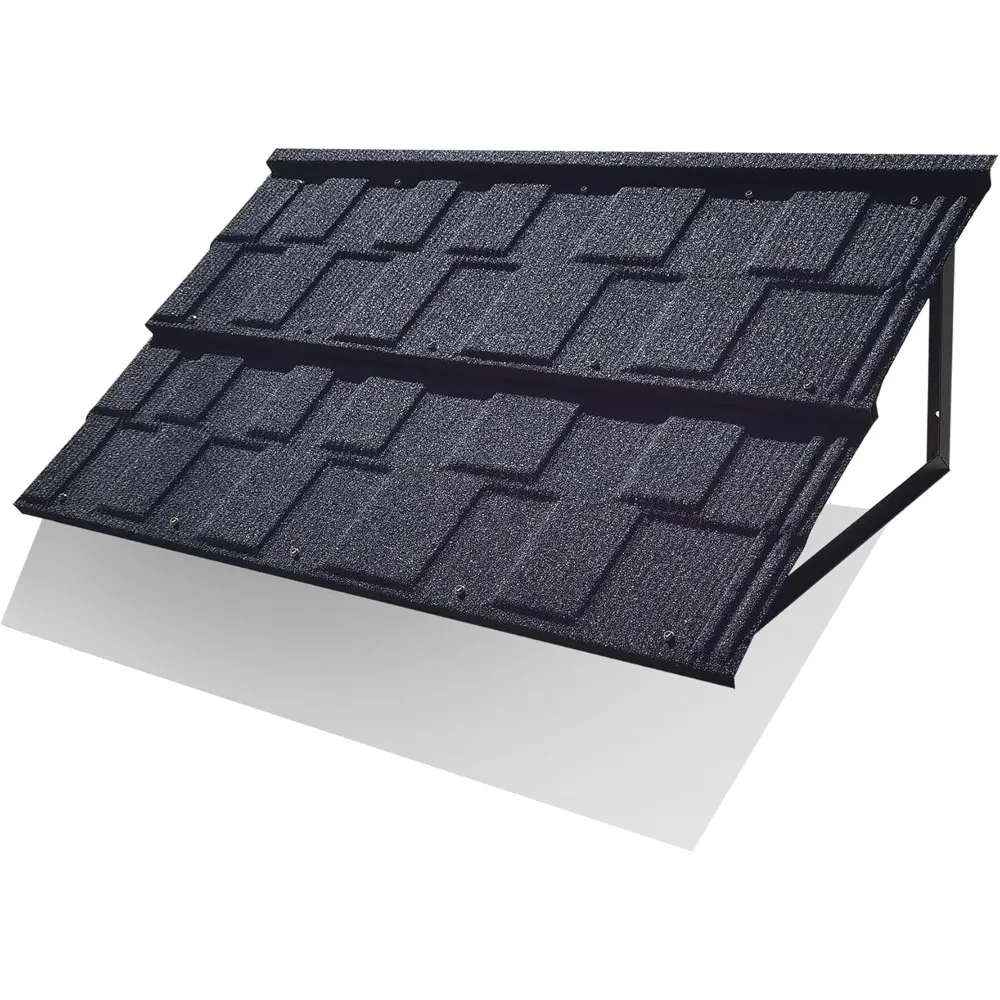 fixed metal awnings 52 in w x 31 in h, triangle steel frame with tile shaped metal awning for door entrance, windows, porches an