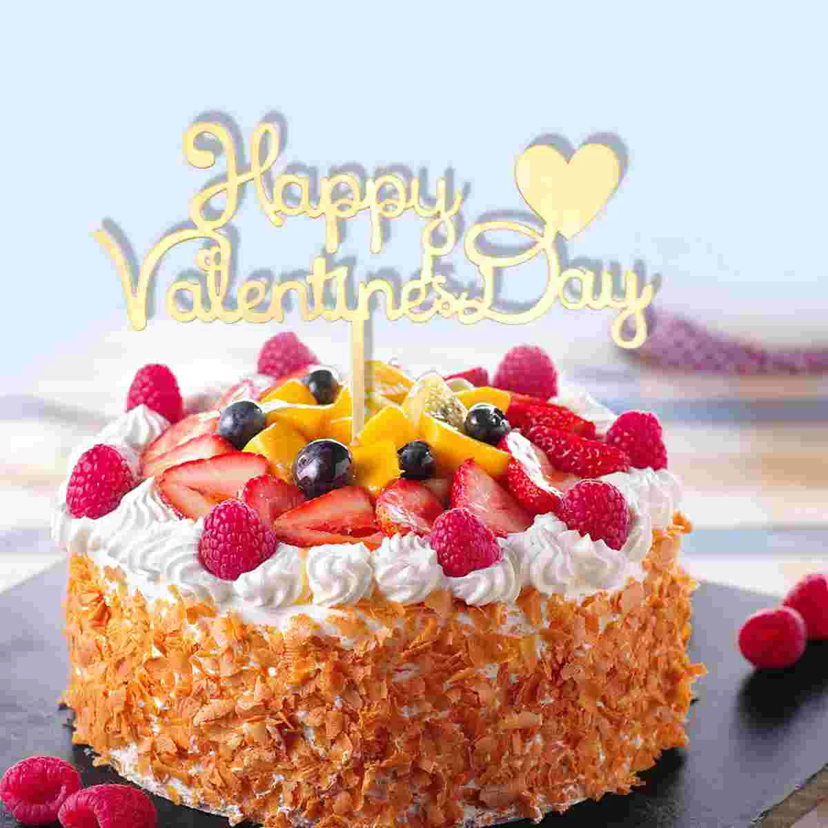 

Happy Valentine's Day Cake Topper Shiny Paper Cake Decoration Beautiful Calligraphy Cake Ornament