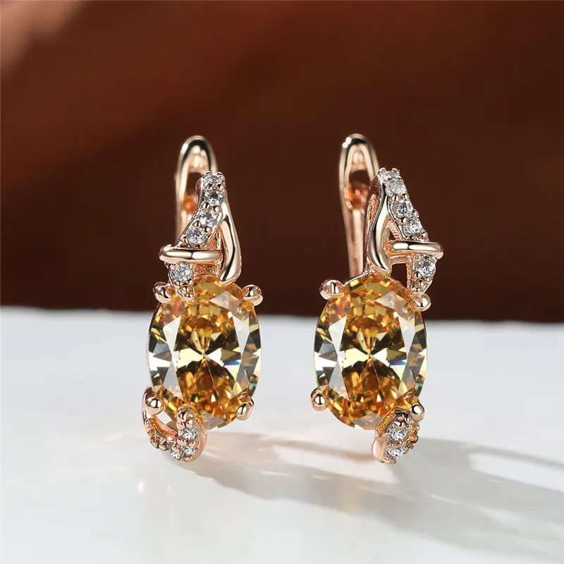 Big Oval Stone Blue Crystal Earrings Mystic Multicolor Zircon Clip Earrings Wedding Jewelry For Women