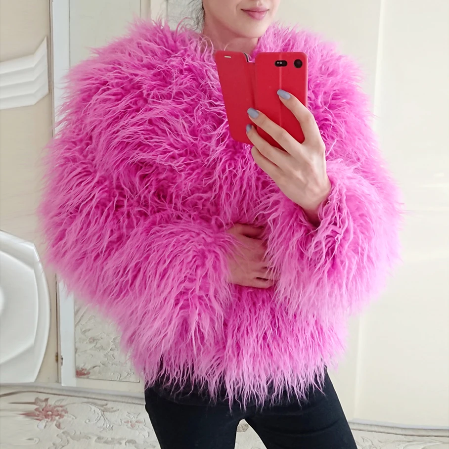 Colorful Warm Faux Women Fur Coat Loose Black White Pink Plush Coat Female Jacket Fur Autumn Winter Shaggy Outerwear 2