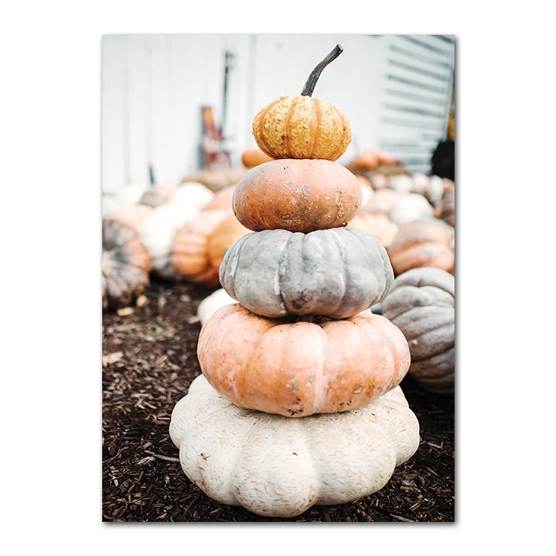 thumbnail image 1 of Póster de pintura en lienzo con decoración de otoño, hojas amarillas, vista otoñal, arte de pared, impresión de calabaza, imagen de Halloween, decoración de sala de estar, 1 of 5