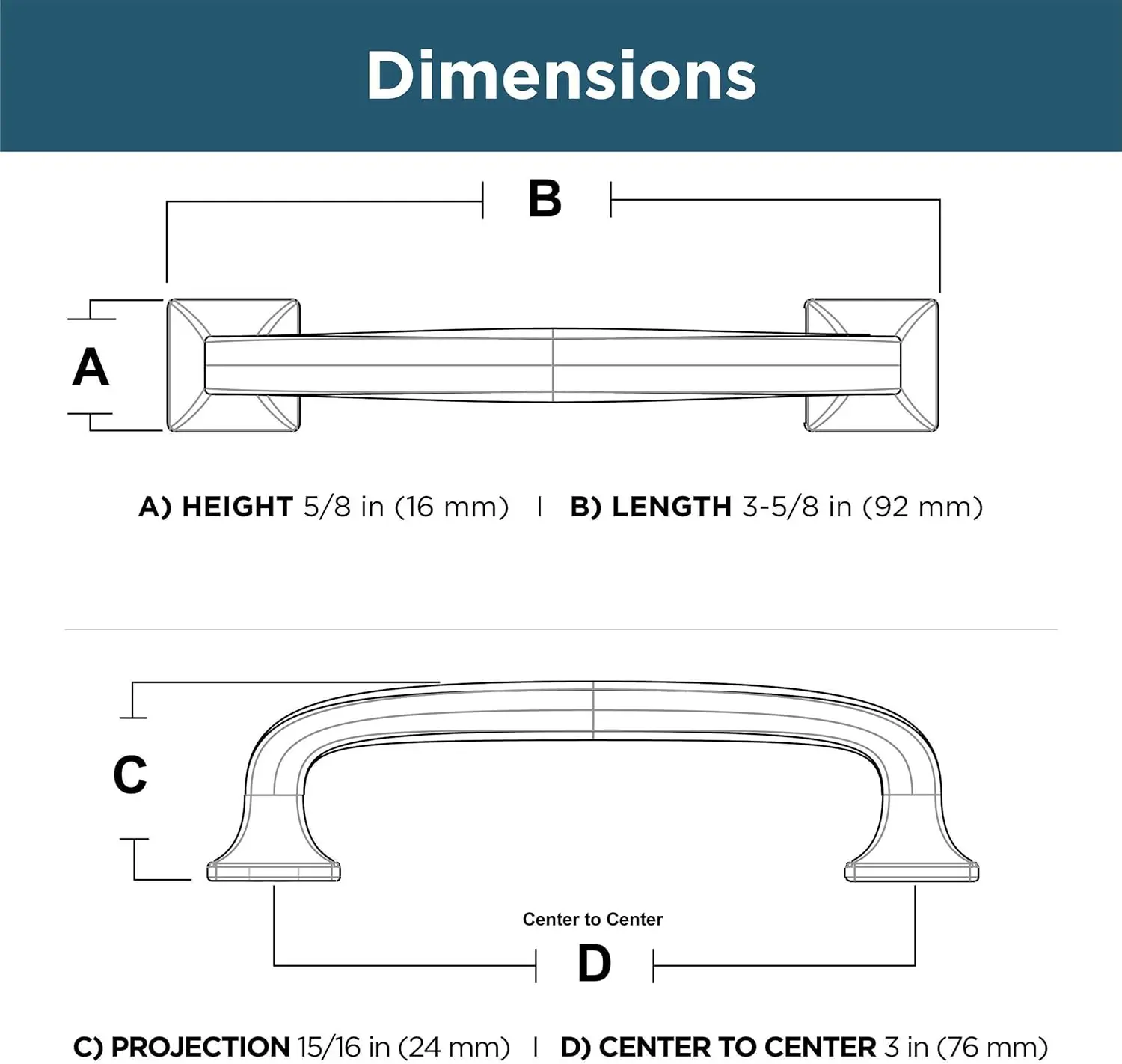 (1-Pack) Cabinet Handles 3" Hole to Hole Matte Black Kitchen Cabinet Pulls Drawer Handles Cabinet Hardware Dresser