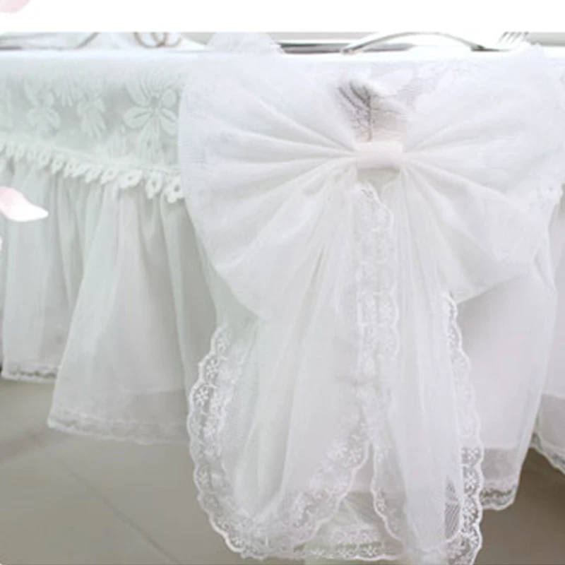 Korean Lace Tablecloth Garden Fresh Pink Bow Home Diningtable Cloth Rectangular European Wedding Decor Cloth Custom Chair Cover 6