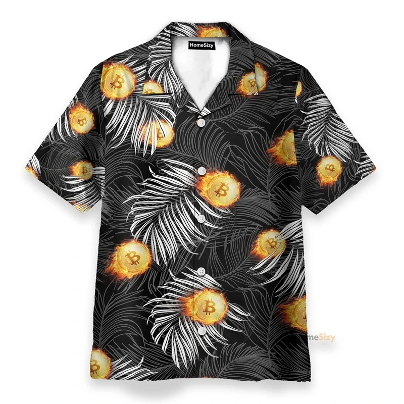 thumbnail image 1 of Camisas de playa con estampado gráfico de Bitcoin para hombre, camisas de verano de manga corta con botones, estilo hawaiano, blusas casuales para hombre, 1 of 5