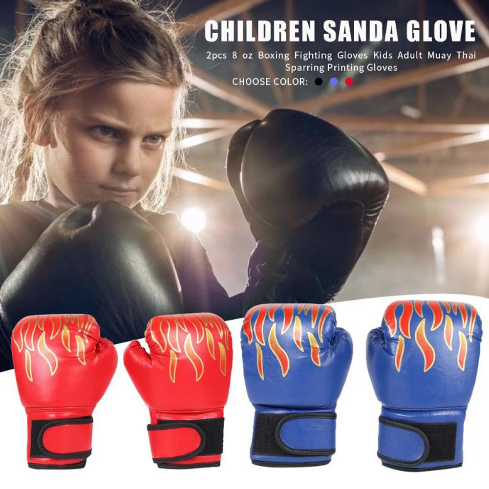 

1 Pair Children Boxing Gloves Kids PU Leather Flame Sanda Boxing Training Glove Professional child Breathable Sparring mma Glove