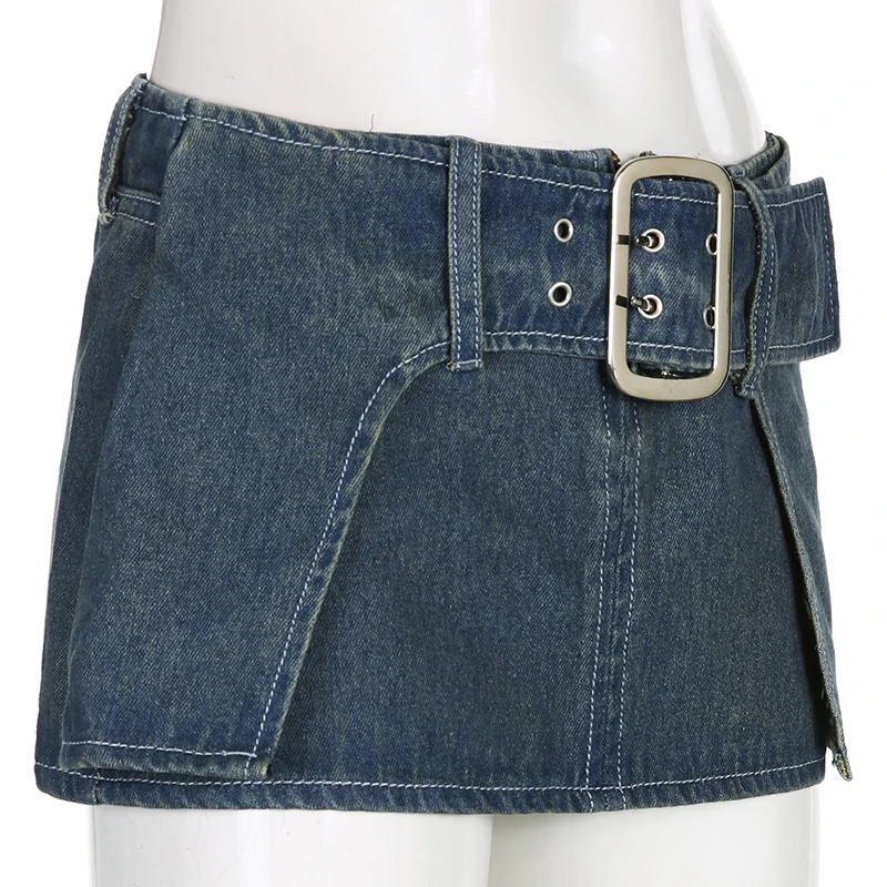 tennis skirt Rockmore y2k Super Short Jean Skirts Belt Design Fashion Sexy Low Waisted Mini Skirts Women Summer Beach Party Skirts 90s Retro mini skirts for women