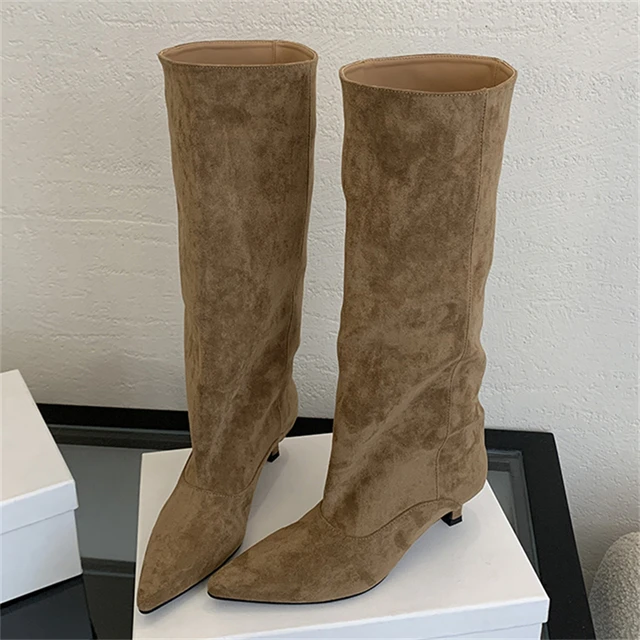 Eilyken Winter Street Style Pointed Toe Knee-High Boots Women Low Heels Shoes Female Long Booties Zapatos De Mujer