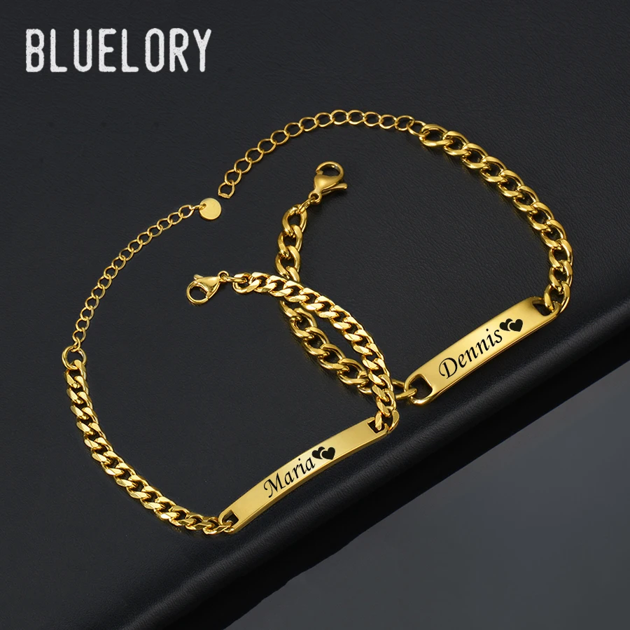 

Bluelory Custom Engrave Name Bracelet For Men Women Stainless Steel Personalized Text Couple Lover Bracelet anniversary gift