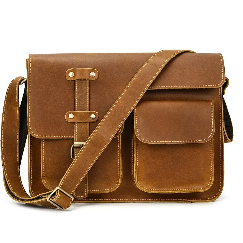 

Fashion Man Real Cow Leather Shoulder Crossbody Bags Men Briefcase Messenger Bag Male A4 Business Handbag