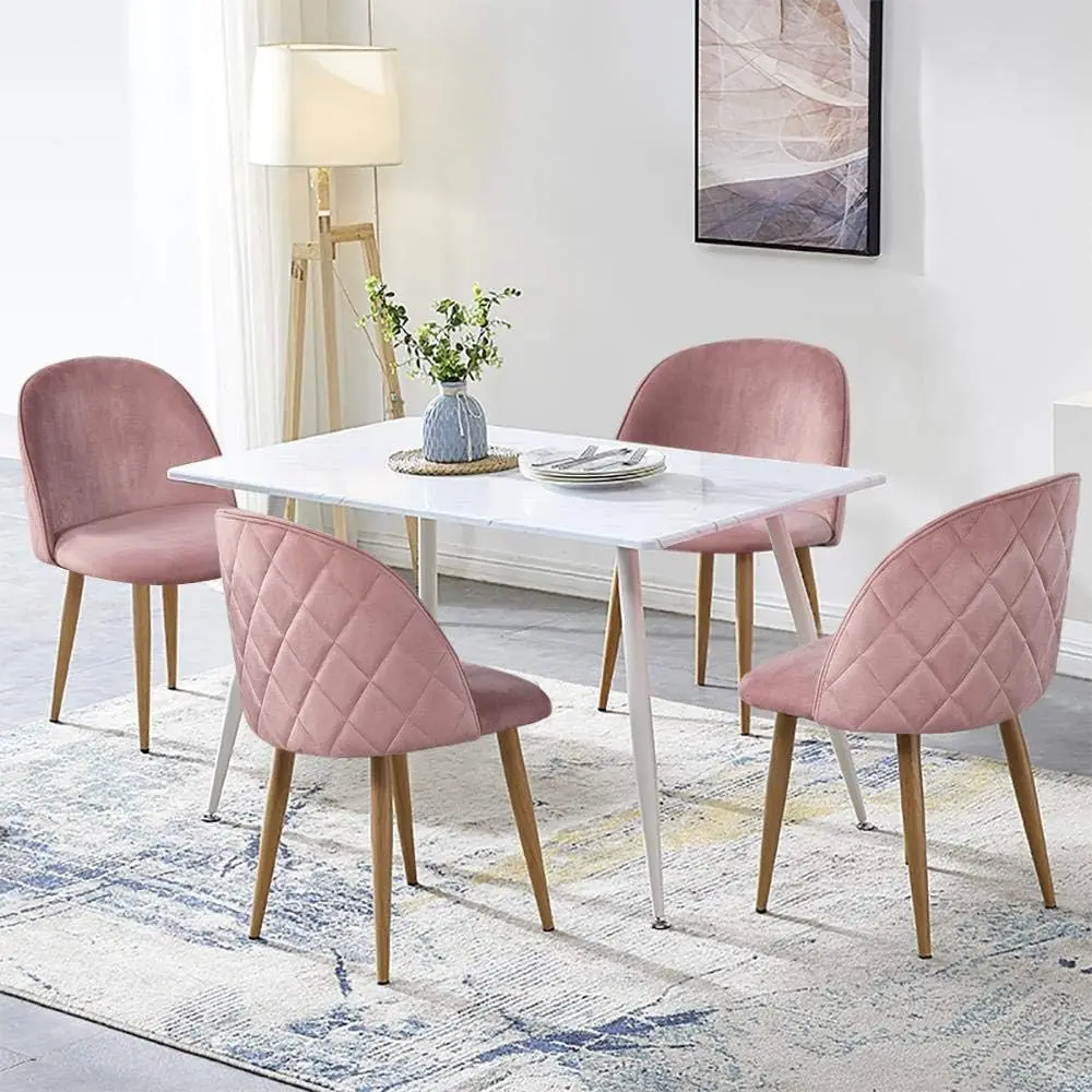 Velvet Dining Pink Dining Set of 2 Upholstered Side Chairs Kitchen Chairs with Soft Velvet Seat Backrest