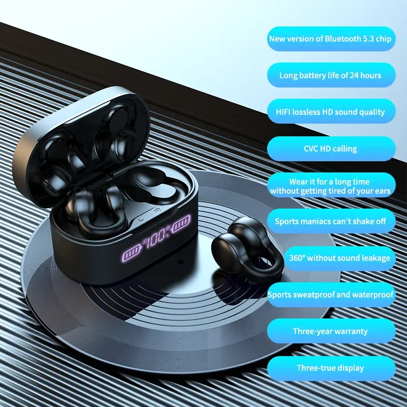 X56 TWS 이어클립 블루투스 이어폰, 무선 헤드폰, HIFI 스테레오 링 타입 클립 이어 블루투스 이어폰, 게임 스포츠 헤드셋