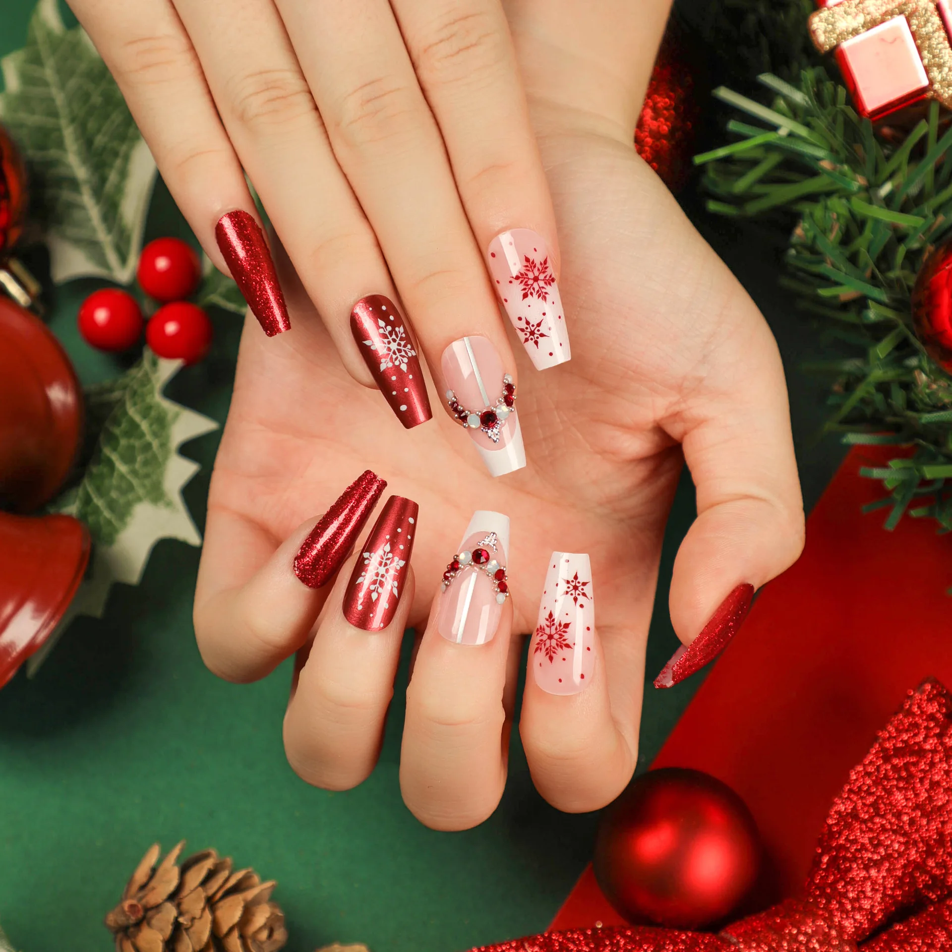 Fofosbeauty 24pcs Press on False Nails, Long Coffin Fake Nails, Red and  White French Cross - Walmart.com