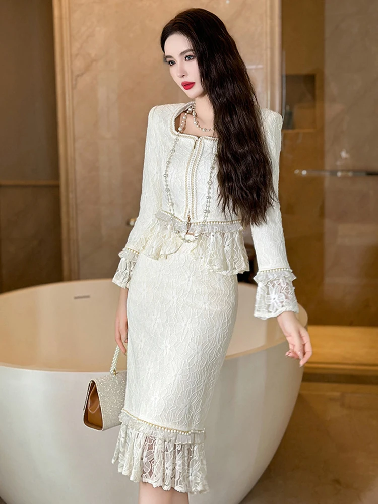 Fashion Elegant Piece Set for Women 2023 Celebrity Lace Long