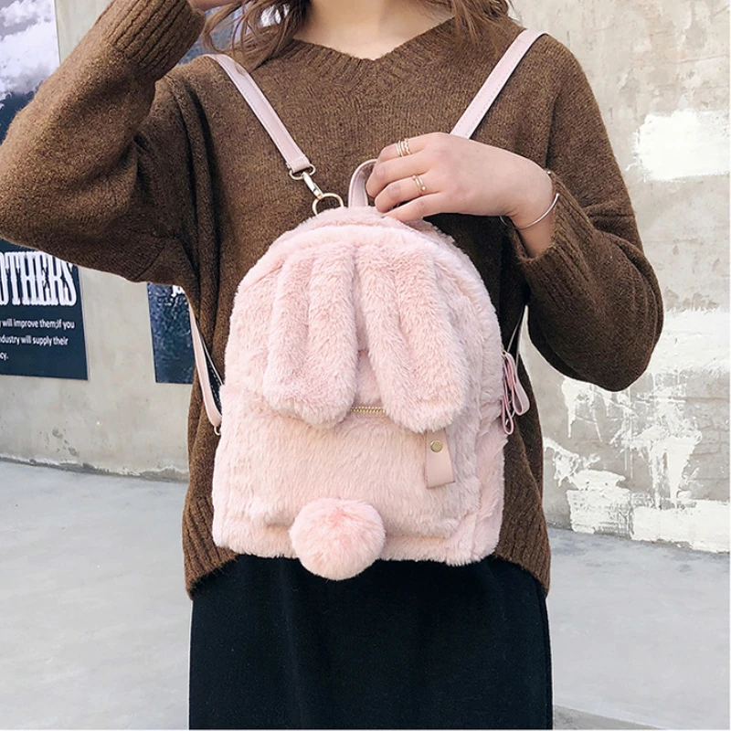 Cute Fluffy Rabbit Kids School Backpack Winter