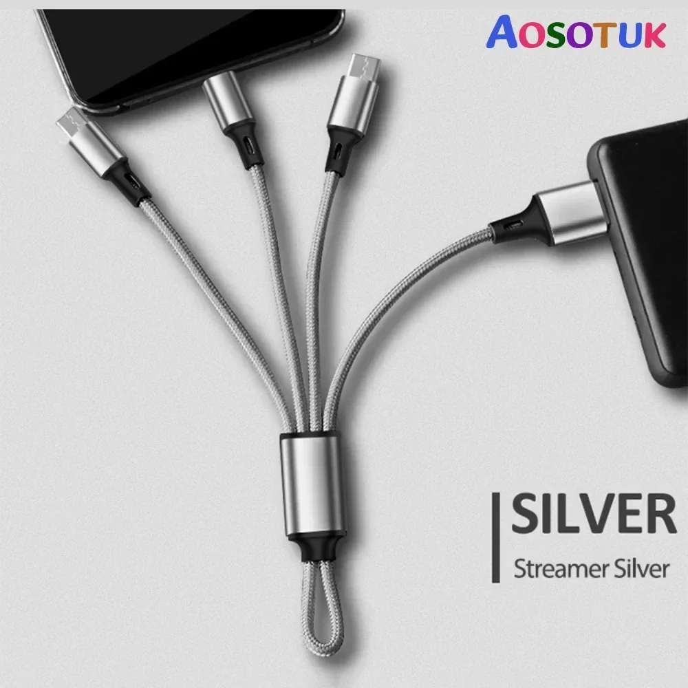 AOSOTUK Short Charge 3 in 1 USB Cable for Huawei for iPhone 14 13 11 Pro Fast Charge 8 Pin Micro USB Type C Cable for Samsung