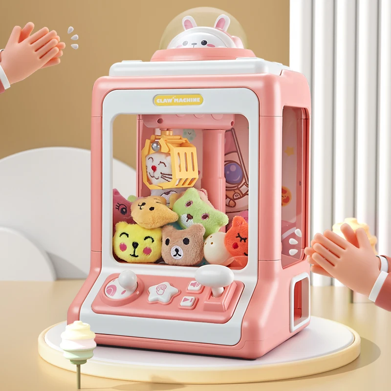 Automatic Doll Machine Toy for Kids Mini Cartoon Coin Operated Play Game  Claw Crane Machines with Light Music Children Toy Gifts