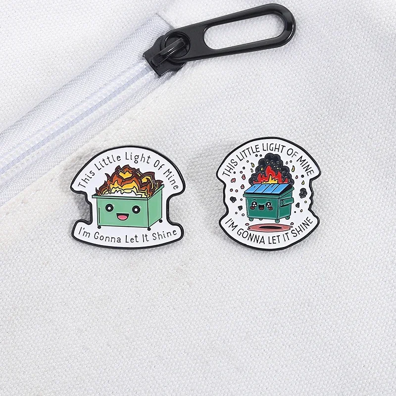 Dumpster Fire Enamel Pin - 'This Little Light Of Mine' Sarcastic Gift Brooch For Anxious Friend, Therapist, Burnout Survival