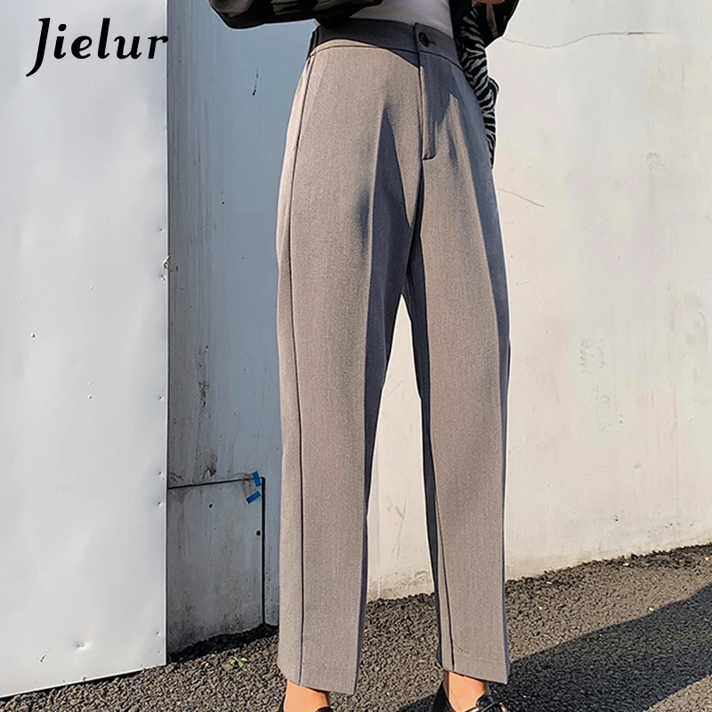 Woman Suit Pants Harajuku High Waist Women's Pants Straight Formal Workwear Trousers Ladies OL Pants Black Gray Zipper